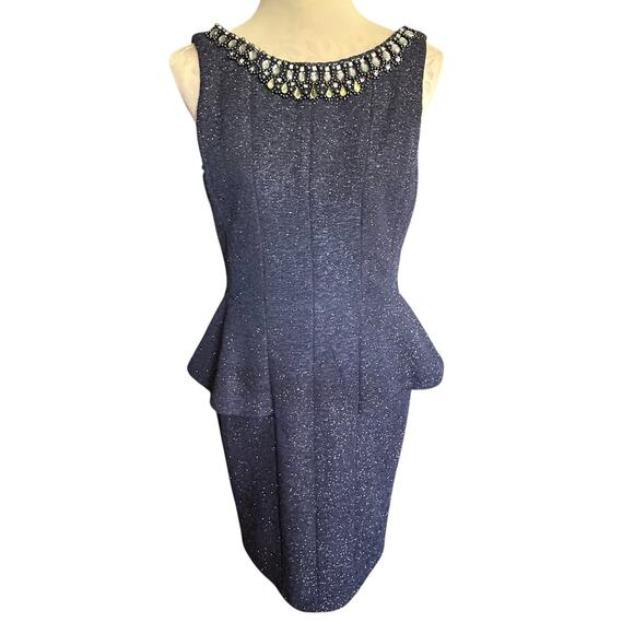 Eliza J. Women’s Sleeveless Sheath Black Dress Silver Glitter Embellished Sz. 8 - Picture 1 of 16